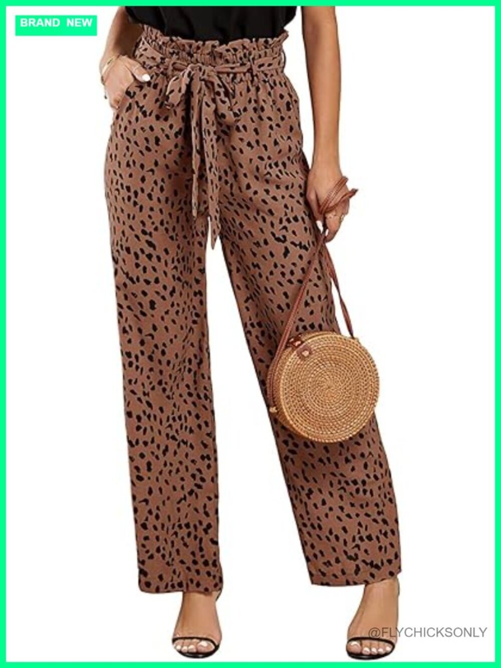 High Waisted Leopard Print Palazzo Pants with Pockets
